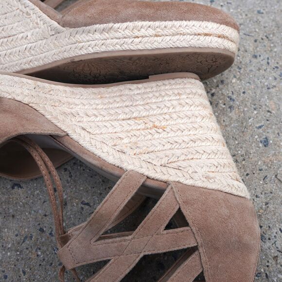 Michael Shannon Shondra Tan Suede Espadrille Wedge Sandals Lace Up Size 10 - Picture 9 of 12